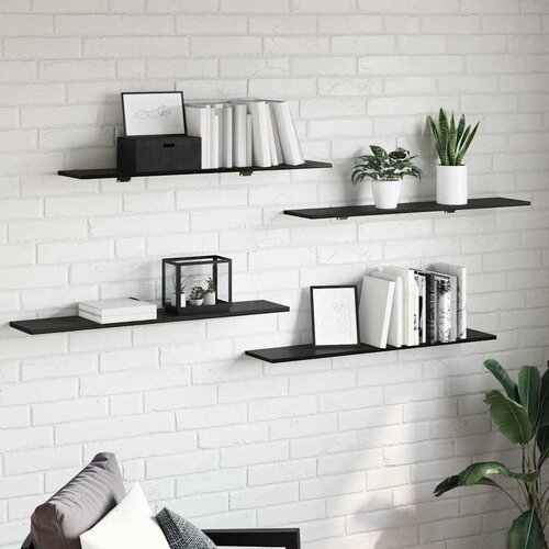Police za knjige 4 pcs Crna 100 x 20 x 1,5 cm Konstruirano drvo Slike
