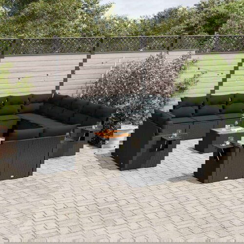  14-dijelni set vrtnih sofa s jastucima poliratan crni Cijene