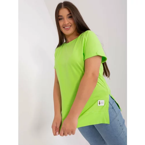 Fashion Hunters Light green plus size blouse with round neckline
