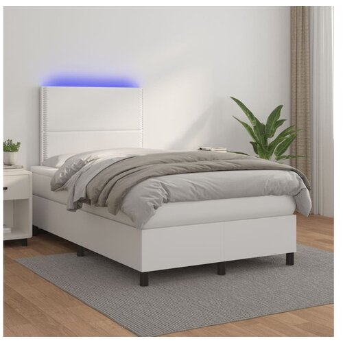  Krevet box spring s madracem LED bijeli 120x200 cm umjetna koža Cene