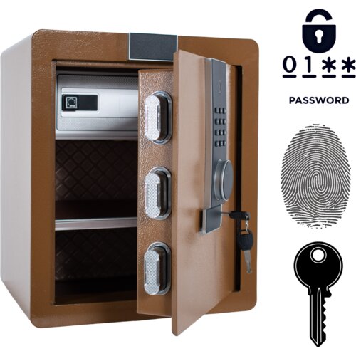 NIKCORP Biometrični sef na prstni odtis 45x38x32 cm, oklepljen domači sef z elektronsko kodo, jeklo Q235, stenska montaža, rjav, (5000159571) Cene