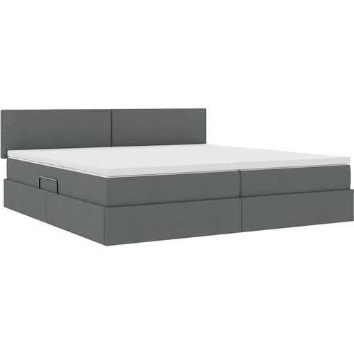 Krevet S LED lampica s pohranom Tamno siva 200 x 200 cm tkanina Slike