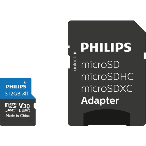 Philips MicroSDXC Card 512GB Class 10 UHS-I U3 incl. Adapter - memorijska kartica sa adapterom Cijene
