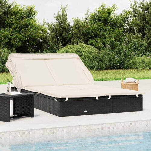 VidaXL Ležaj za sunčanje za 2 osobe crni 213 x 118 x 97 cm poliratan Slike