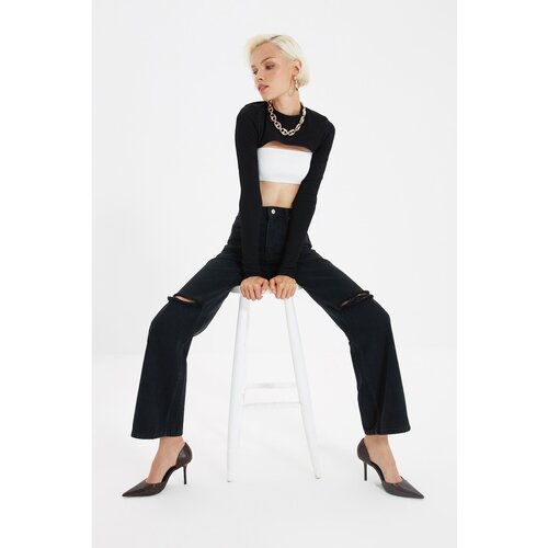 Trendyol Black Ripped Detailed High Waist 90&amp;#039;s Wide Leg Jeans Slike