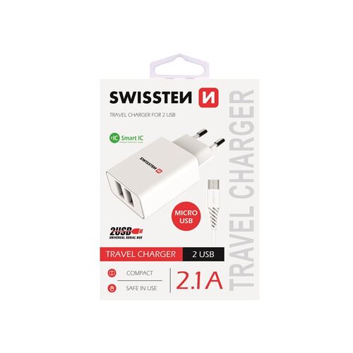 Swissten mrežni punjač/adapter 2 x USB, mikro USB kabel, bijeli Cene