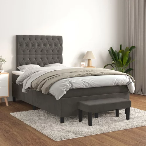 vidaXL Box spring postelja z vzmetnico temno siva 120x200 cm žamet
