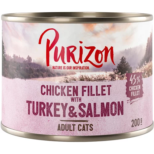 Purizon Adult 6 x 200 g - brez žit - Miks (2x losos, 2x divja svinja, 1x jagnjetina & losos, 1x losos & puran)