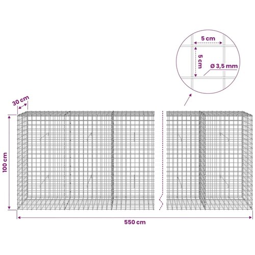  Gabion s žicom debljine 3 5 mm i mrežom 5x5 cm 550x30x100 cm - 30 cm 100 cm 550 cm Slike
