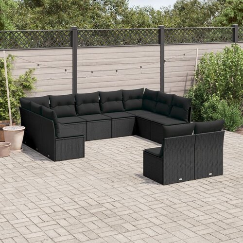 VidaXL 11-dijelni set vrtnih sofa od poliratana s jastucima crni Slike