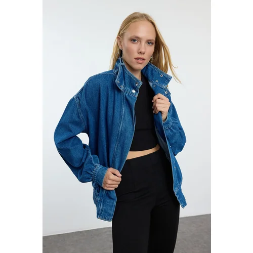 Trendyol Blue Oversize Bomber Denim Jacket