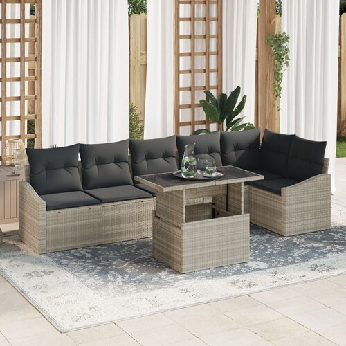 vidaXL 7-dijelni set vrtnih sofa s jastučićima svijetlosivi poli ratan Cene