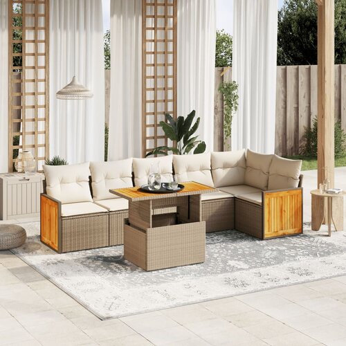 vidaXL 7-dijelni set vrtnih sofa od poliratana s jastucima bež Cijene