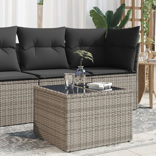 VidaXL Vrtni stol sa staklenom pločom sivi 55x55x37 cm od poliratana Slike