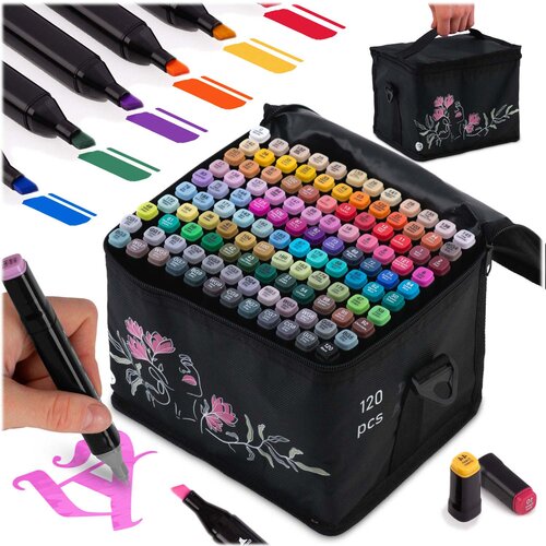 Nukido NK-913 Alcohol Markers Set with Bag - 120 Vibrant Colors for Artists, (21740222) Cene