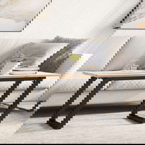  Stolić za kavu O-oblika 100x50x45cm borovina i lijevano željezo Slike