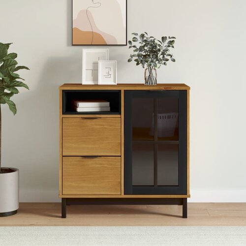 vidaXL Komoda s steklenimi vrati FLAM 80x40x80 cm trdna borovina Cene