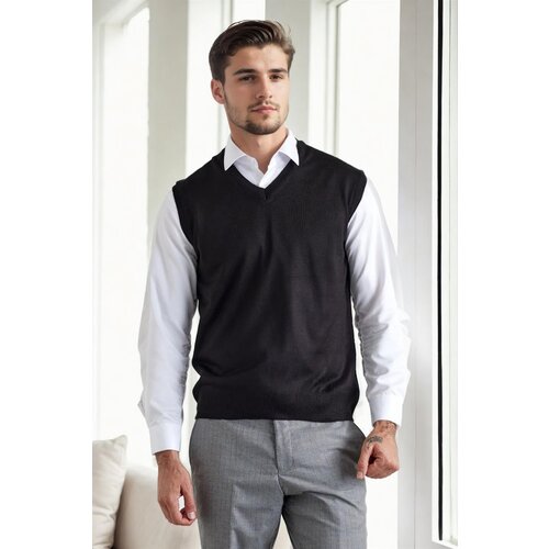 Dewberry 90829 V Neck Sleeveless Knit Mens Sweater-BLACK Slike