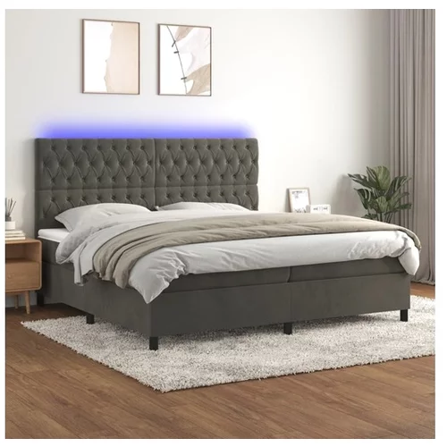  Box spring postelja z vzmetnico LED temno siva 200x200 cm žamet