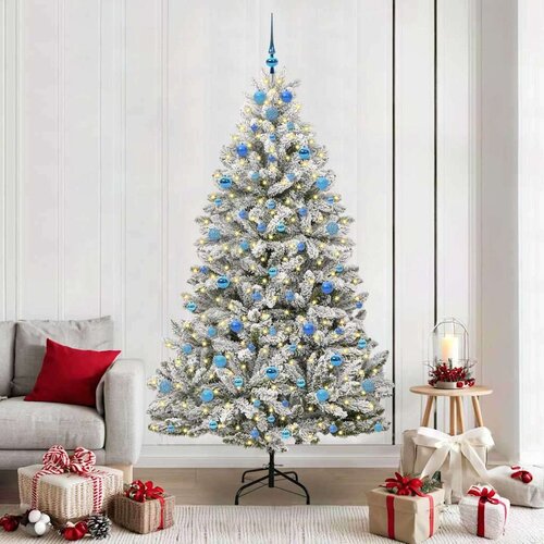 vidaXL Umjetno božićno drvce Zelena i bijela 210 cm PVC i metal Cene