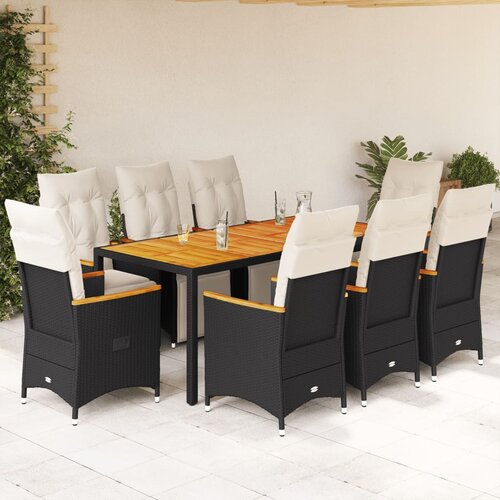 VidaXL 9-dijelni vrtni bistro set od poliratana s jastucima crni Slike
