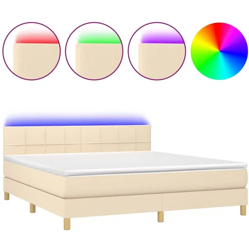 vidaXL Box spring postelja z vzmetnico LED krem 180x200 cm blago, (20894817)