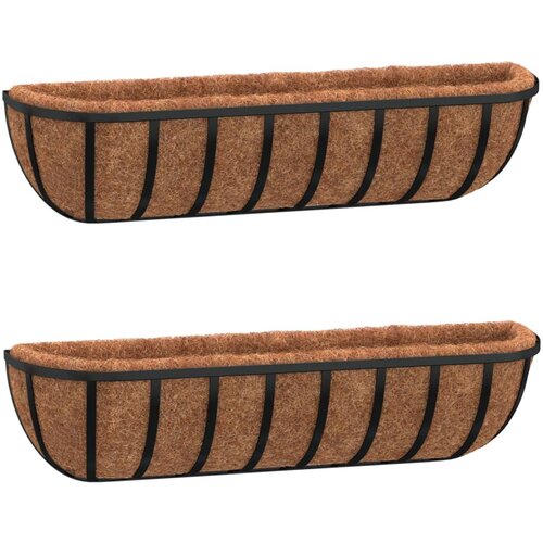  Zidna korita crna 2 kom obloge od kokosa 76x21x16 cm čelična Slike