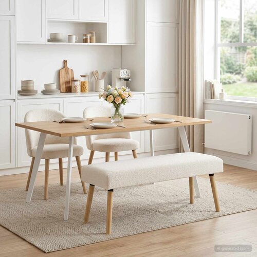  Klupa Jednobojno Krem 110 x 40 x 46 cm Boucl&eacute; Cijene