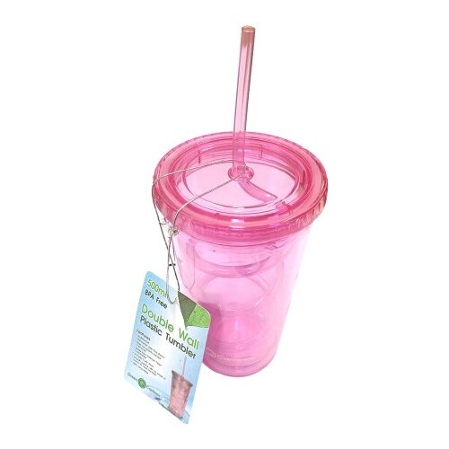  Ča&amp;scaron;a za vodu sa slamkom i poklopcem 500 ml roze ( 1043345 ) Slike