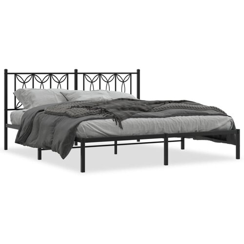 Maison Chic Kovinski Posteljni Okvir - Dvoposteljna postelja z vzglavjem črn 180x200 cm, (22080384) Cene