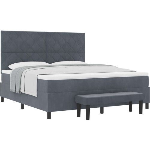 Box Spring krevet s madracem i klupom tamno siva 180x200 cm od baršuna Cijene