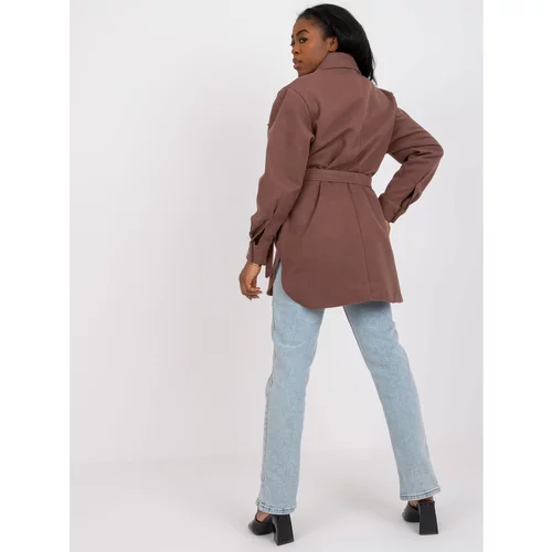 Fashion Hunters Olesia brown long shirt with a belt