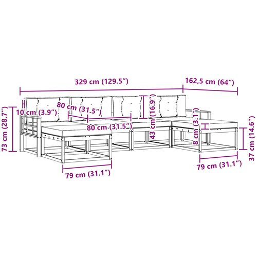  Set vanjskih sofa 6 kom. Bijela i bež Smeđa 329 x 162,5 x 73 cm Slike