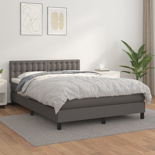 VidaXL Krevet s oprugama i madracem sivi 140x190 cm od umjetne kože Slike