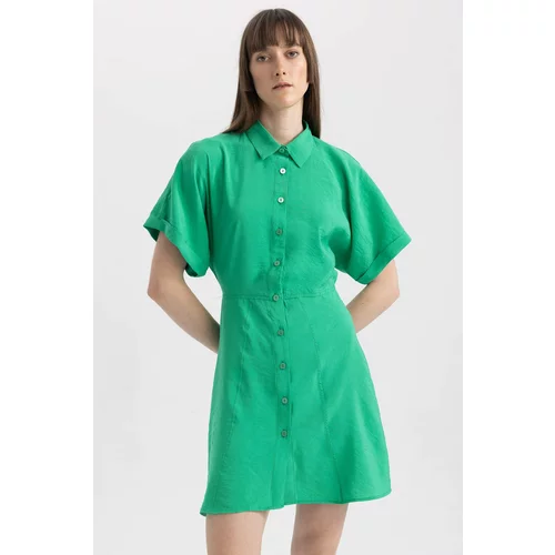 Defacto Shirt Collar modal Batwing Mini Short Sleeve Woven Dress