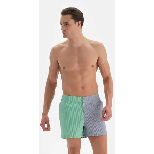 Dagi Green Blue Striped Men's Shorts With A Belt