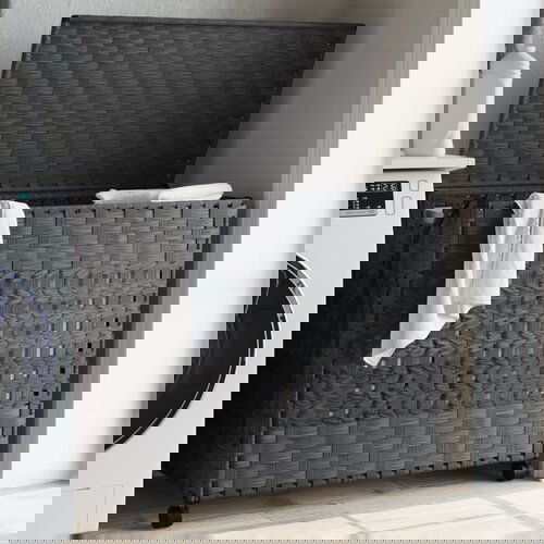 vidaXL Košara za rublje s kotačima siva 66x35x60 cm od ratana Cijene
