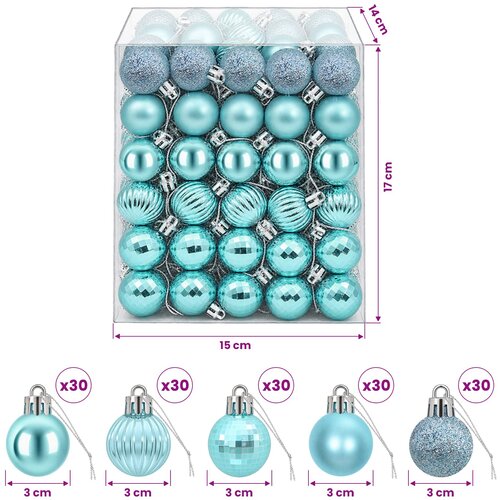  Set božićnih kuglica 150 kom. Tirkizna 3 cm Polistiren Slike