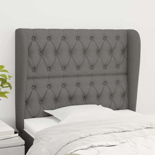  Vzglavje z u&amp;scaron;esi temno sivo 93x23x118/128 cm blago, (20794050) Slike