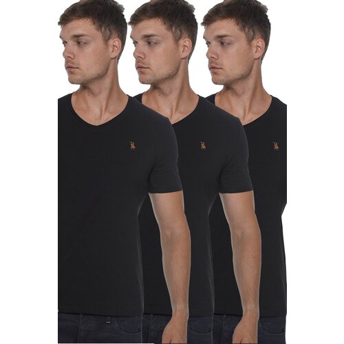 Dewberry TRIPLE SET T8568 V-NECK MEN'S T-SHIRT-BLACK-BLACK-BLACK Cene