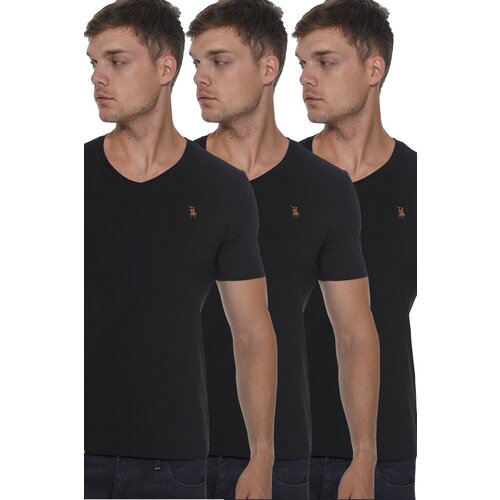 Dewberry TRIPLE SET T8568 V-NECK MEN&amp;#039;S T-SHIRT-BLACK-BLACK-BLACK Slike