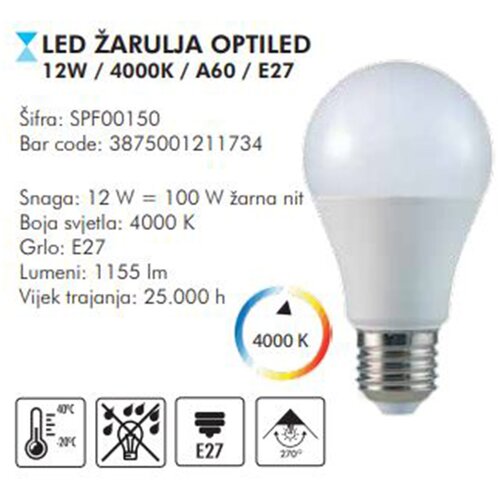 Sparx LED sijalica 12W/4000K A60 E27 Slike