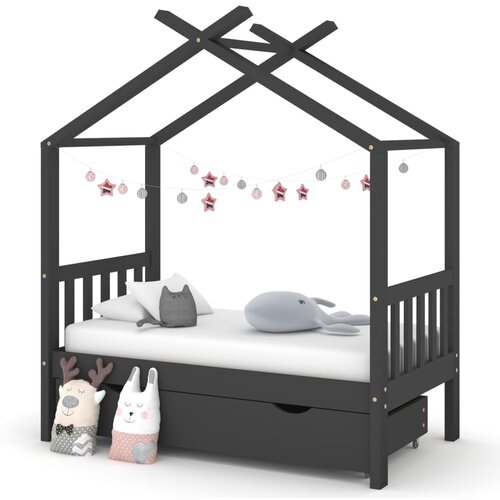 The Living Store Otroški posteljni okvir s predalom temno siva borovina 70x140cm - Otroški Posteljni Okvir, (21577090) Cene