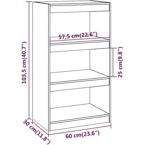 VidaXL knjižna omara/pregrada siva 60x30x103,5 cm trdna borovina Slike