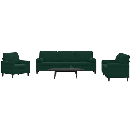  3-dijelni set sofa s jastucima tamnozeleni bar&scaron;unasti Cijene