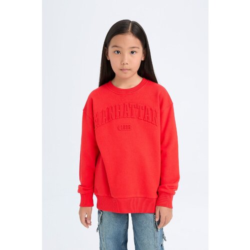 Defacto Girl Red Crew Neck Printed Sweatshirt Slike