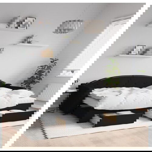 vidaXL Dnevni krevet na razvlačenje s ladicama crni 90x200 cm tkanina Cijene
