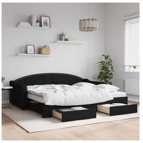 VidaXL Izvlečna dnevna postelja s predali črna 90x200 cm bla Slike
