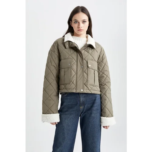 Defacto Waterproof Relax Fit Quilted Faux Fur Jacket Coat