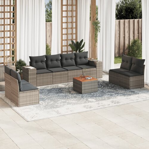 vidaXL 9-dijelni set vrtnih sofa od poliratana s jastucima sivi Cijene
